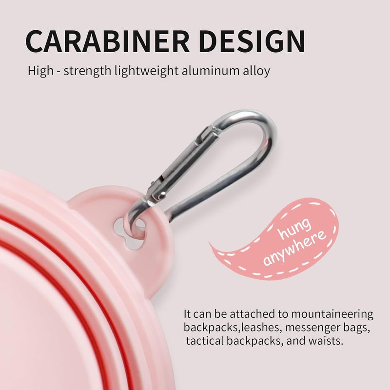 TECOPH Collapsible Dog Bowls 2-Pack, Portable Travel Dog Bowl with Carabiner, Food-Grade Silicone Pet Bowl for Hiking, Walking (Macaron Pink and Green) - Image 4